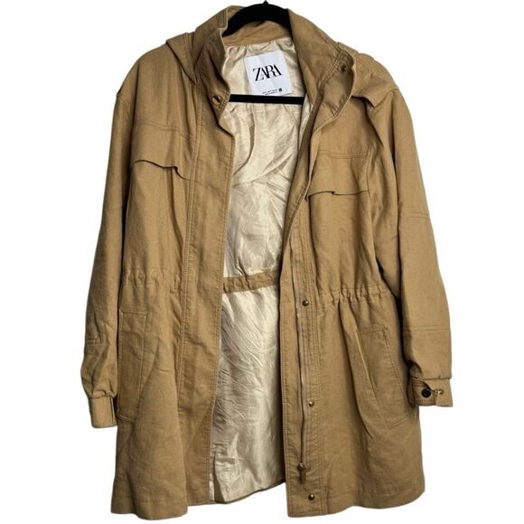 Zara Hooded Utility Trench Coat Beige Coffee Size Small - Picture 1 of 1